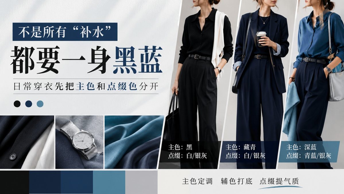 不是所有“补水”都要一身黑蓝，日常穿衣先把主色和点缀色分开 配色参考封面图