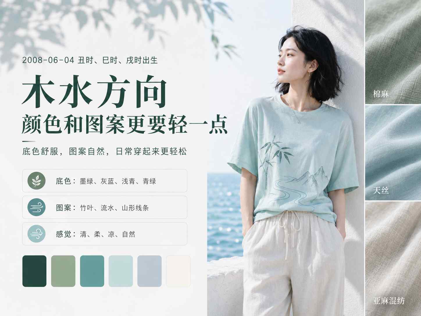 2008年6月4日丑巳戌时出生木水方向T恤颜色图案参考图