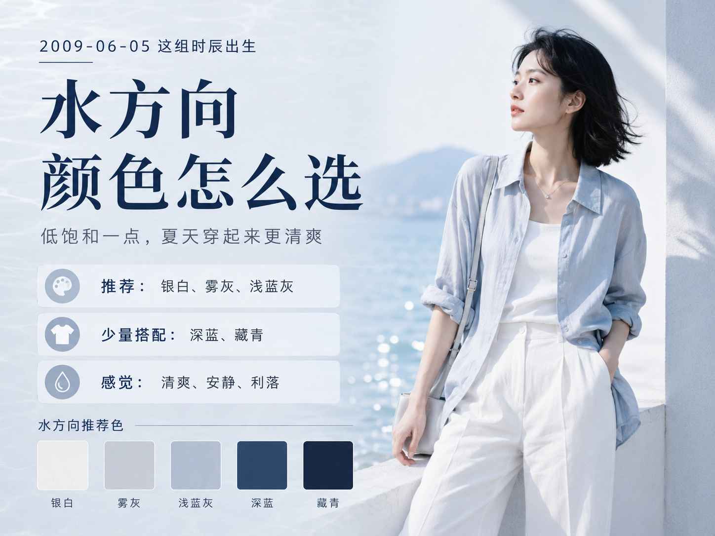 2009年6月5日这组时辰出生水方向五行服颜色参考图