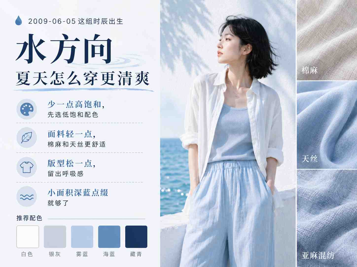 2009年6月5日这组时辰出生水方向五行服颜色参考图