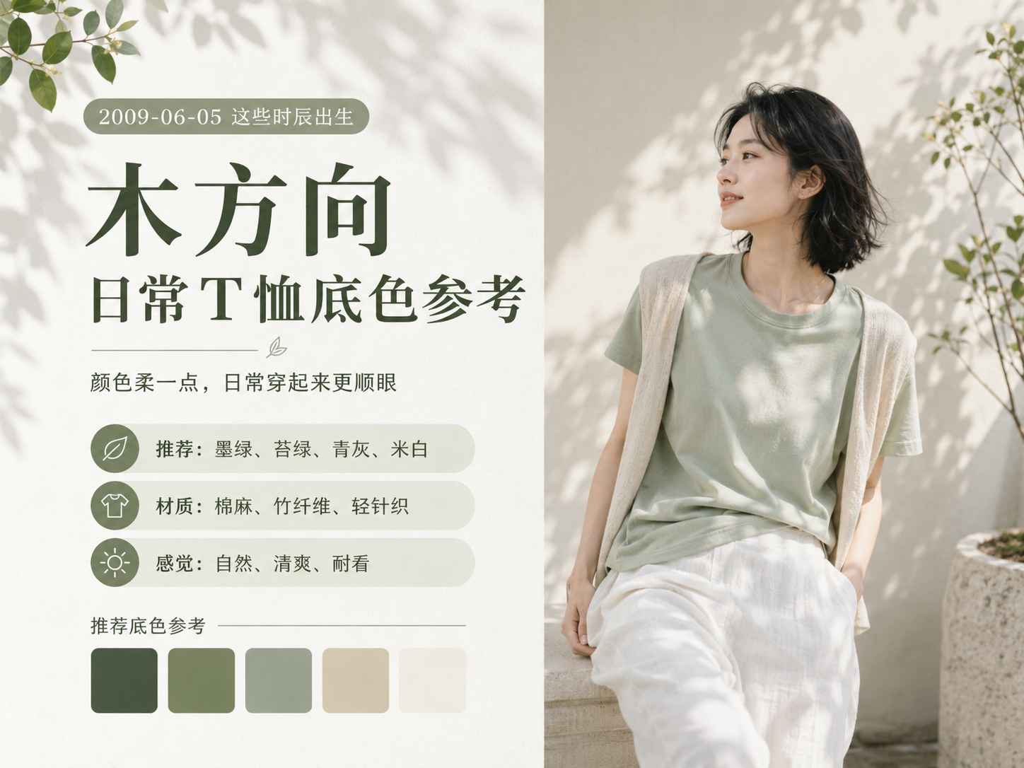2009年6月5日这些时辰出生木方向日常T恤底色参考图