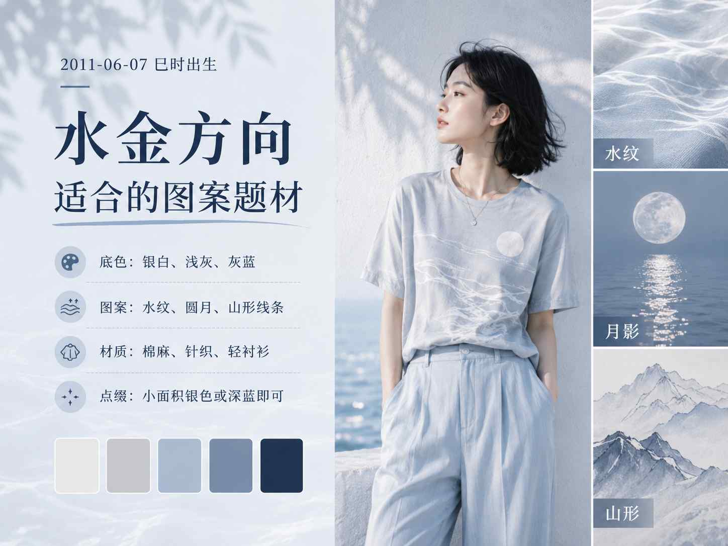 2011年6月7日巳时出生水金方向T恤颜色图案参考图
