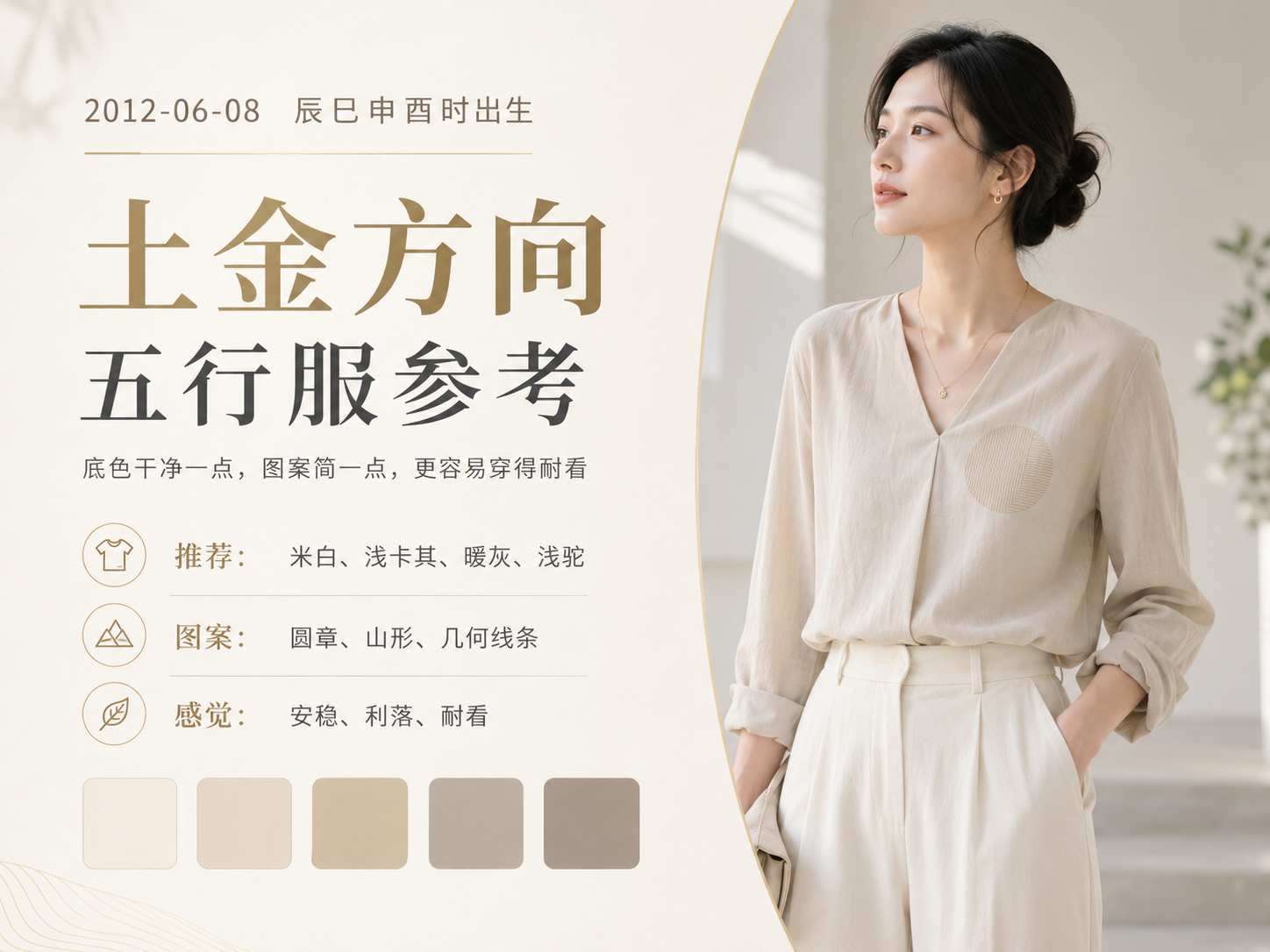 2012年6月8日辰巳申酉时出生土金方向五行服参考图