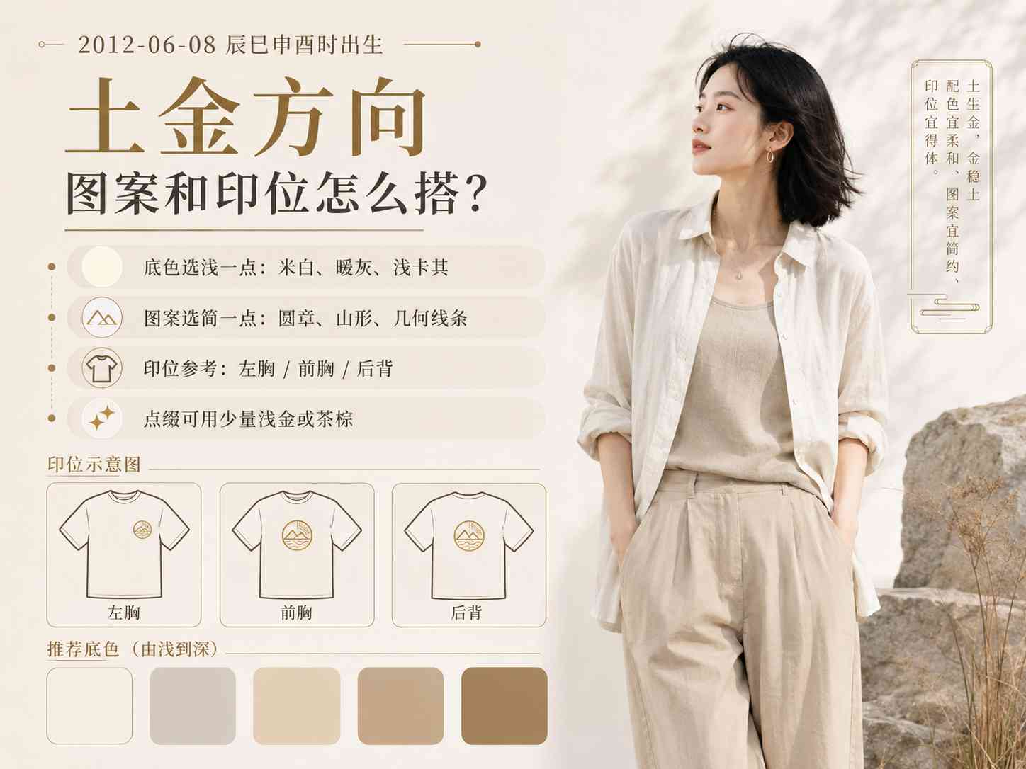 2012年6月8日辰巳申酉时出生土金方向五行服参考图